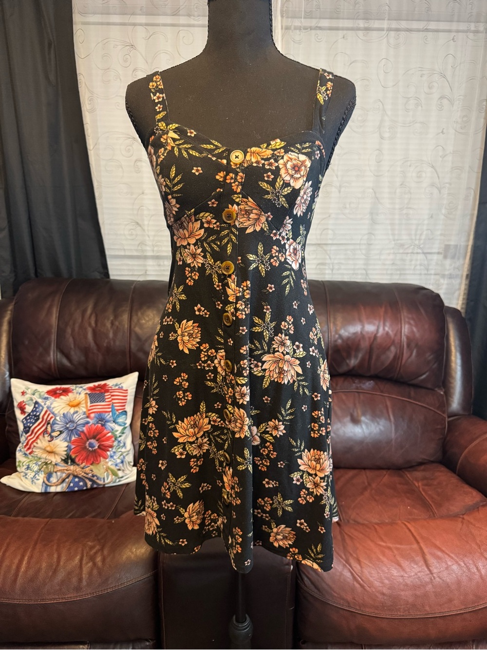 No Boundaries Black Floral Button-Front Mini Dress